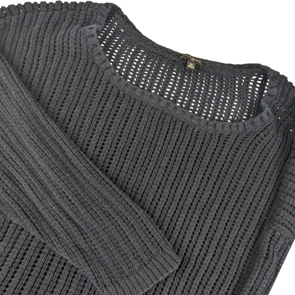 Talbots Plus Womens 3X Navy Blue 100% Cotton Open Knit Ribbed Pullover Sweater - Picture 1 of 12